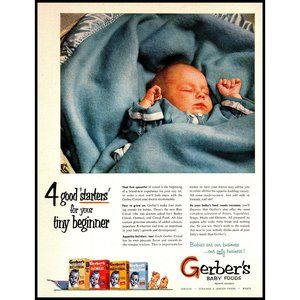 1951 Gerber Baby Food Vintage Print Ad Newborn Baby Boy Blue Blanket Wall Art